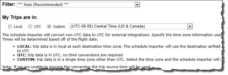 Schedue Importer Timezones