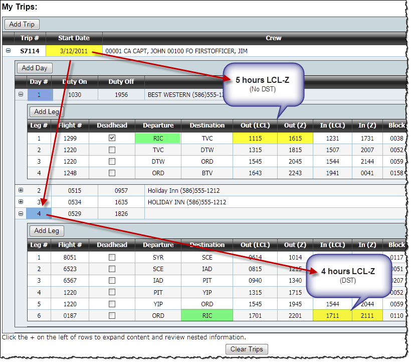 Schedule Importer Time Zone example